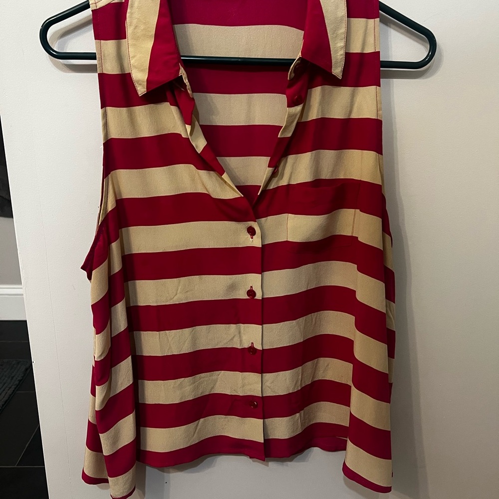 Equipment Pink and Cream Striped Blouse